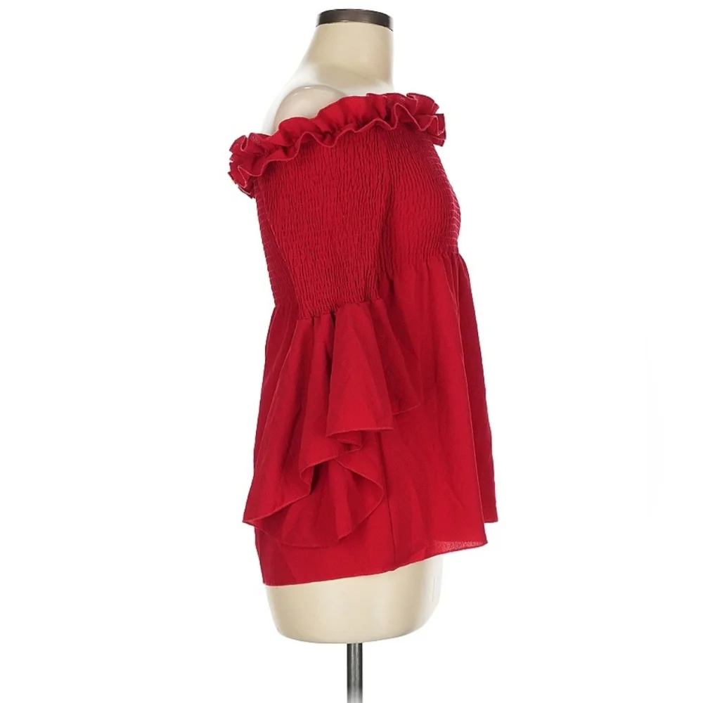 SHEIN Red Ruffle Off-Shoulder Blouse - Picture 3 of 5